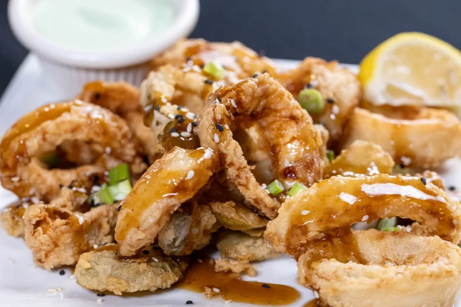 Sesame glazed calamari