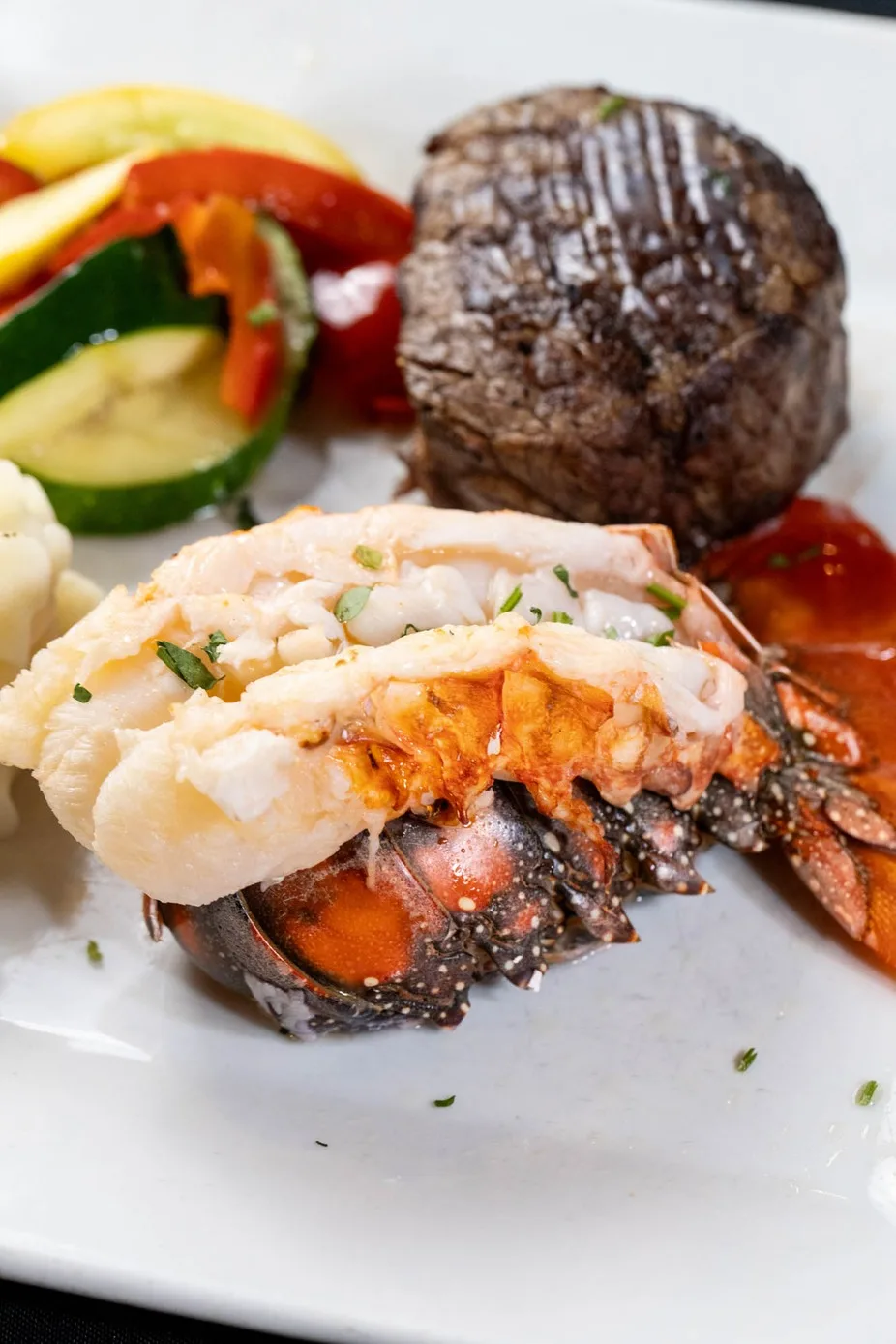 Lobster tail and filet mignon