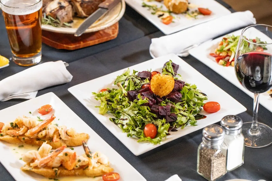 Table spread with wine