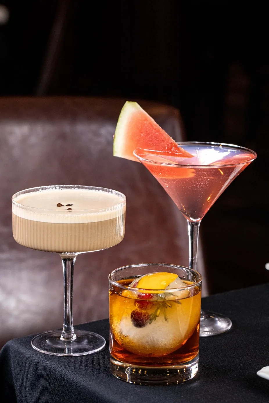 Trio of craft cocktails at the bar