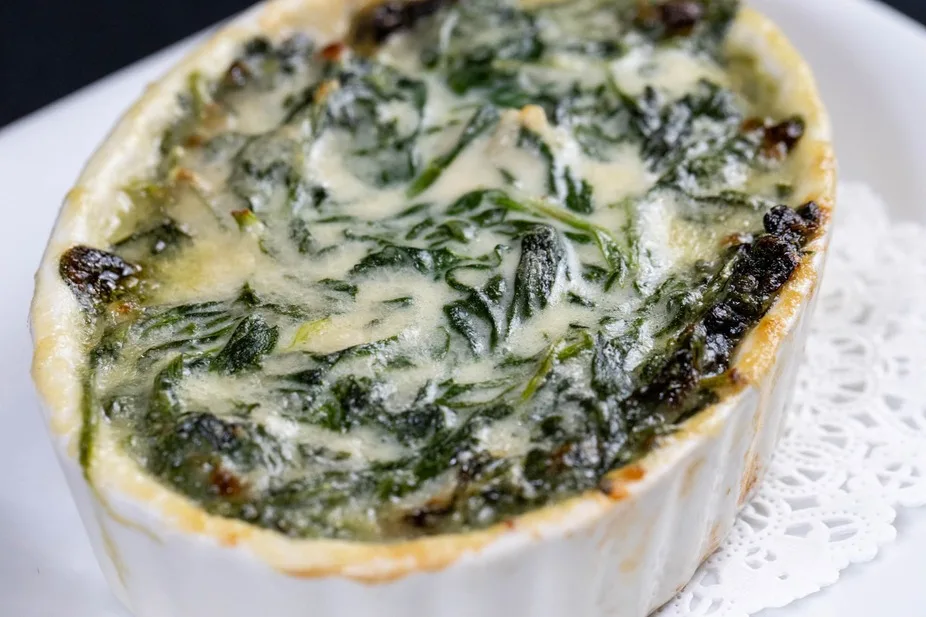 Baked creamed spinach in a ramekin