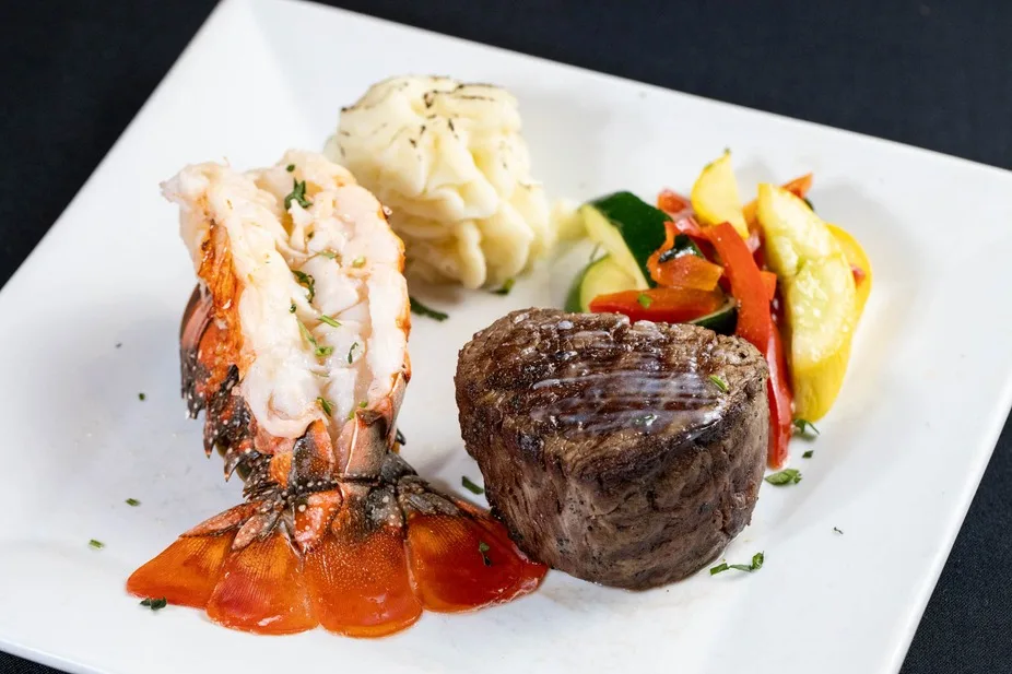 Surf and turf with lobster tail