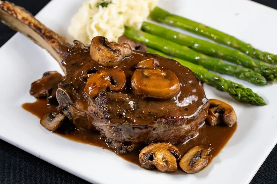 Bone-in chop with mushroom demi-glace