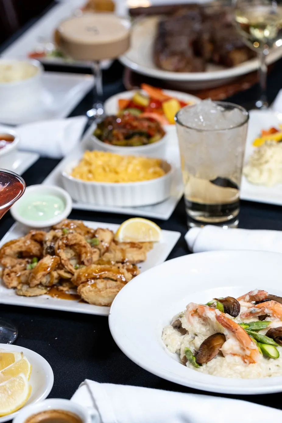 Table spread of appetizers and entrees